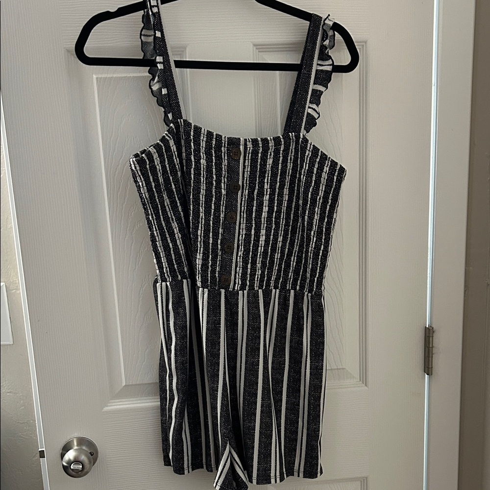 No Boundaries Black and White Striped Romper